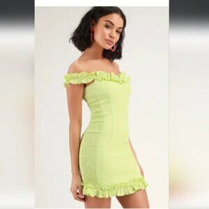 Lulu's Lime Green Off The Shoulder Mini Dress